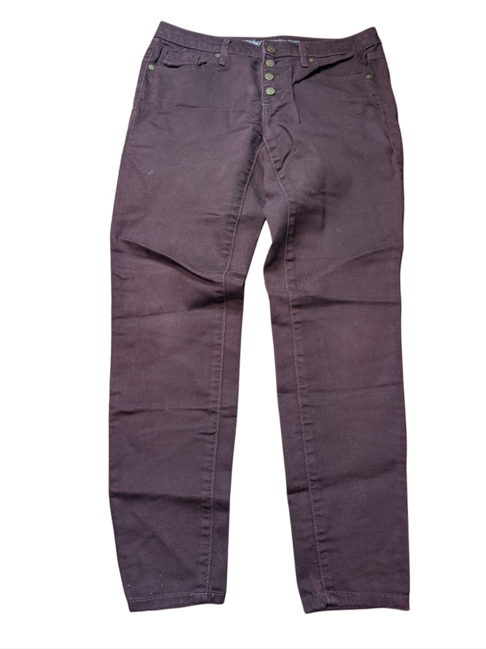 Slim Button-Front Skinny Pants in Plum